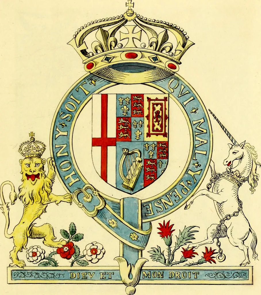 An illustration from Regal heraldry; the armorial insignia of the Kings and Queens of England, from coeval authorities, 1821, leaf 162