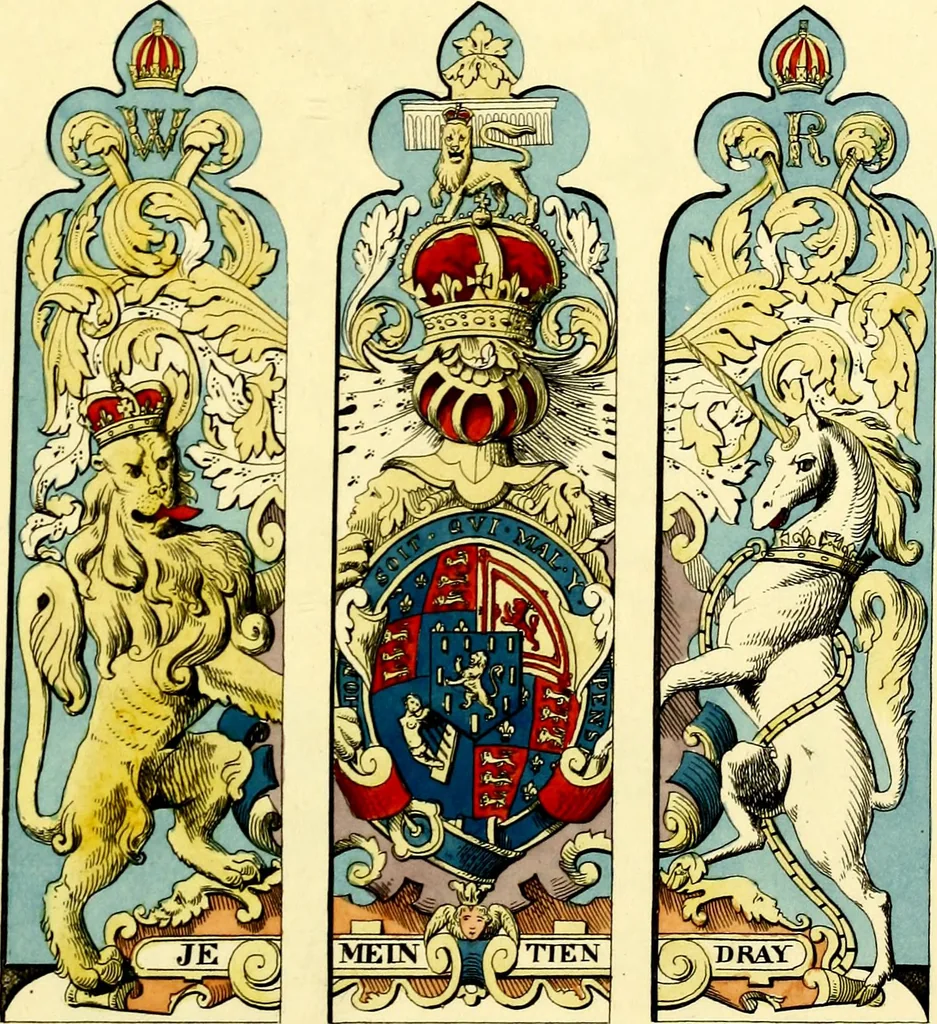 An illustration from Regal heraldry; the armorial insignia of the Kings and Queens of England, from coeval authorities, 1821, leaf 172