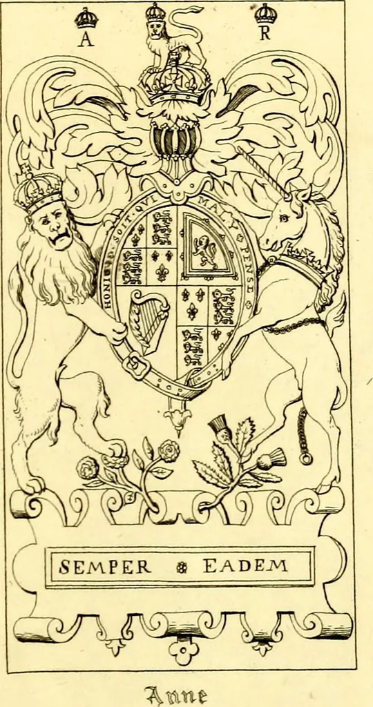 An illustration from Regal heraldry; the armorial insignia of the Kings and Queens of England, from coeval authorities, 1821, leaf 174