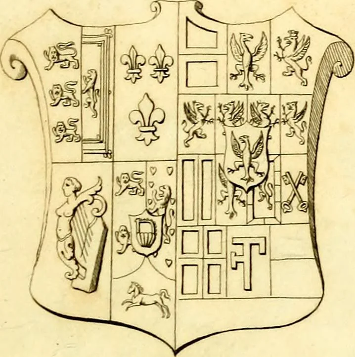 An illustration from Regal heraldry; the armorial insignia of the Kings and Queens of England, from coeval authorities, 1821, leaf 196