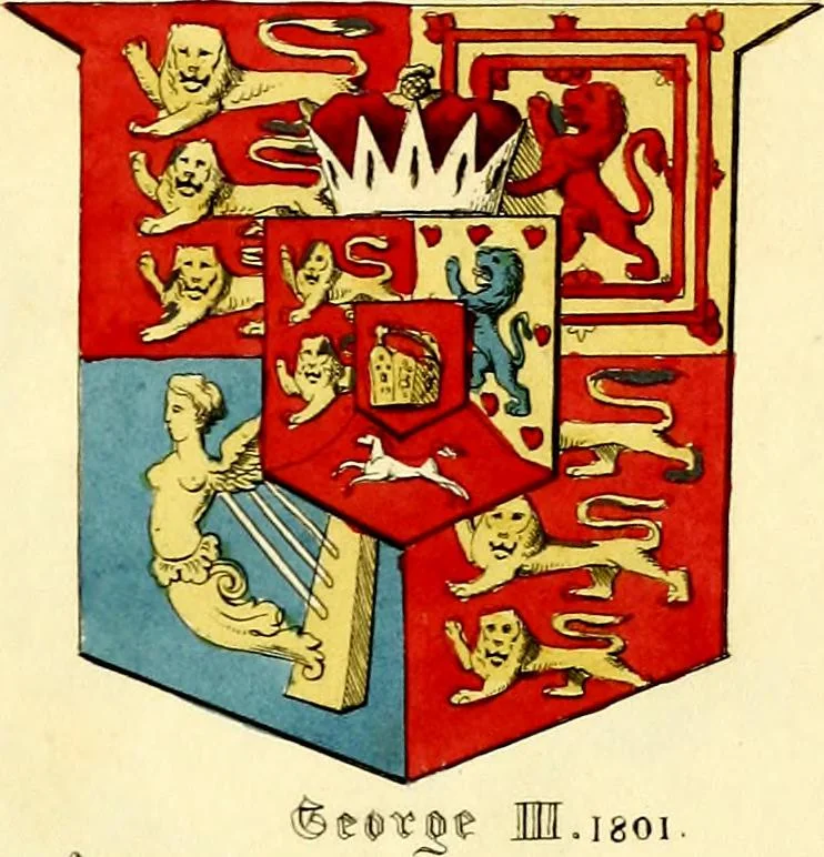 An illustration from Regal heraldry; the armorial insignia of the Kings and Queens of England, from coeval authorities, 1821, leaf 196