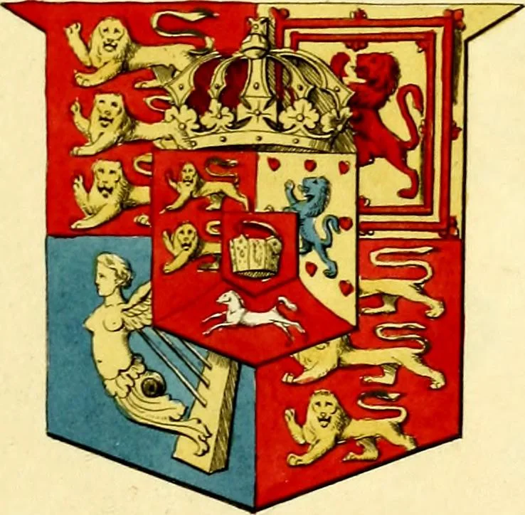 An illustration from Regal heraldry; the armorial insignia of the Kings and Queens of England, from coeval authorities, 1821, leaf 196