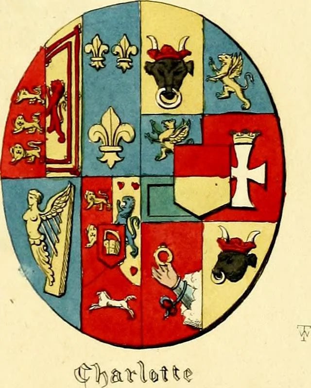 An illustration from Regal heraldry; the armorial insignia of the Kings and Queens of England, from coeval authorities, 1821, leaf 196