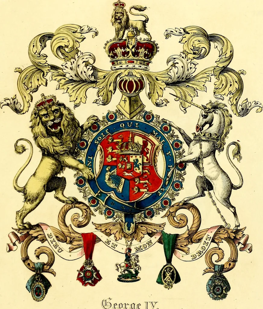 An illustration from Regal heraldry; the armorial insignia of the Kings and Queens of England, from coeval authorities, 1821, leaf 198