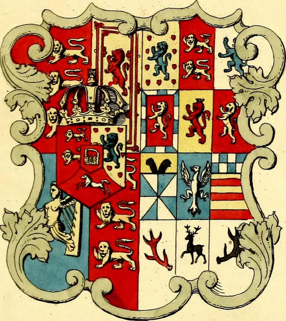An illustration from Regal heraldry; the armorial insignia of the Kings and Queens of England, from coeval authorities, 1821, leaf 200