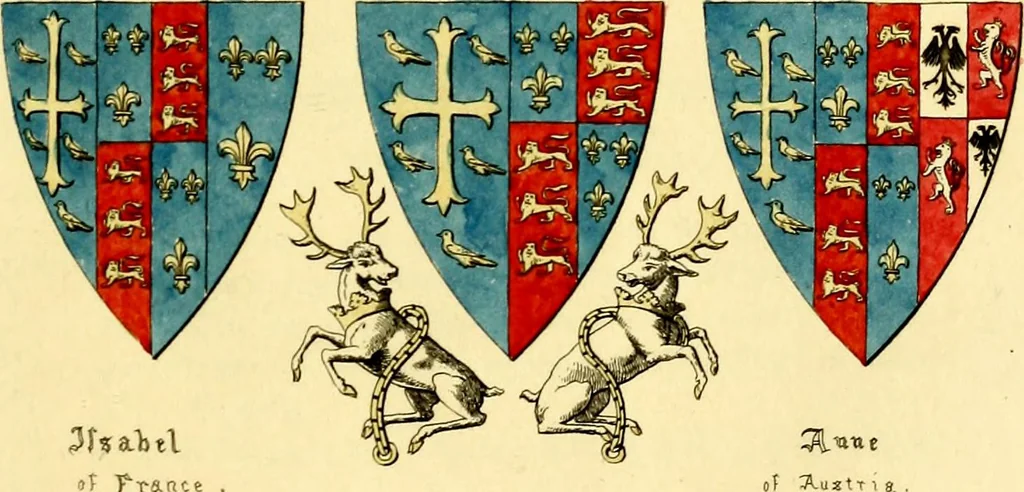 An illustration from Regal heraldry; the armorial insignia of the Kings and Queens of England, from coeval authorities, 1821, leaf 54