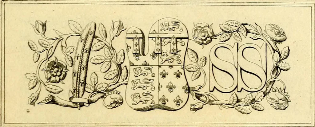 An illustration from Regal heraldry; the armorial insignia of the Kings and Queens of England, from coeval authorities, 1821, leaf 56
