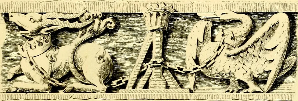 An illustration from Regal heraldry; the armorial insignia of the Kings and Queens of England, from coeval authorities, 1821, leaf 76