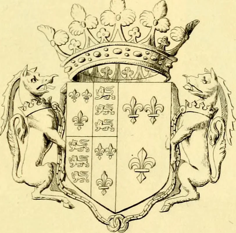 An illustration from Regal heraldry; the armorial insignia of the Kings and Queens of England, from coeval authorities, 1821, leaf 76