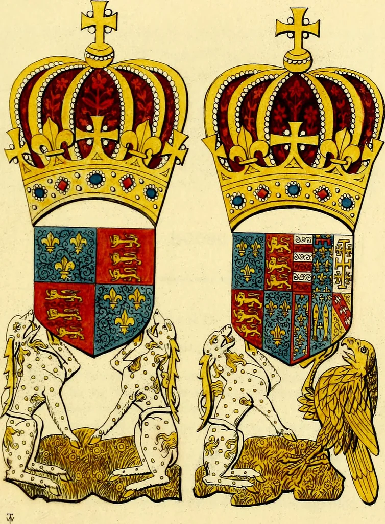 An illustration from Regal heraldry; the armorial insignia of the Kings and Queens of England, from coeval authorities, 1821, leaf 78