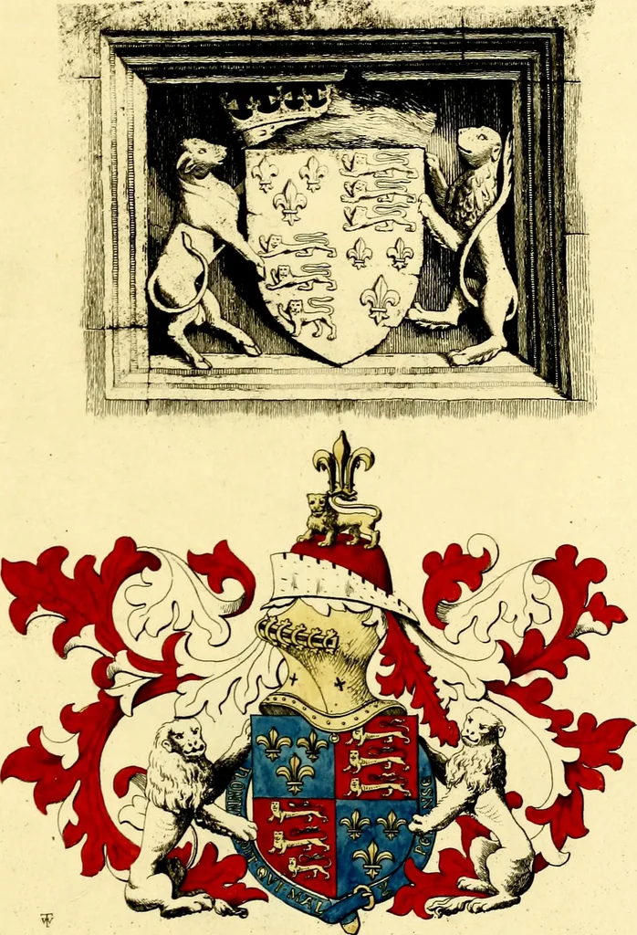 An illustration from Regal heraldry; the armorial insignia of the Kings and Queens of England, from coeval authorities, 1821, leaf 92