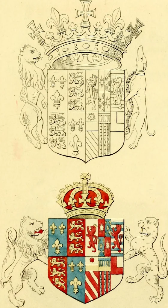An illustration from Regal heraldry; the armorial insignia of the Kings and Queens of England, from coeval authorities, 1821, leaf 94