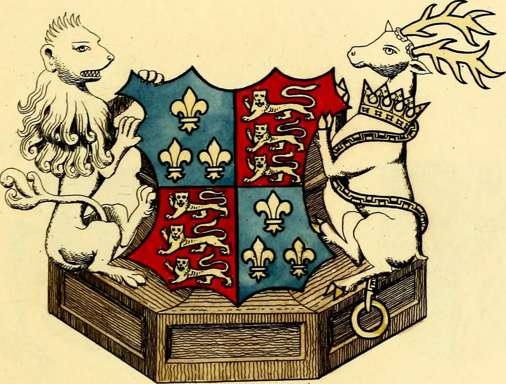 An illustration from Regal heraldry; the armorial insignia of the Kings and Queens of England, from coeval authorities, 1821, leaf 96