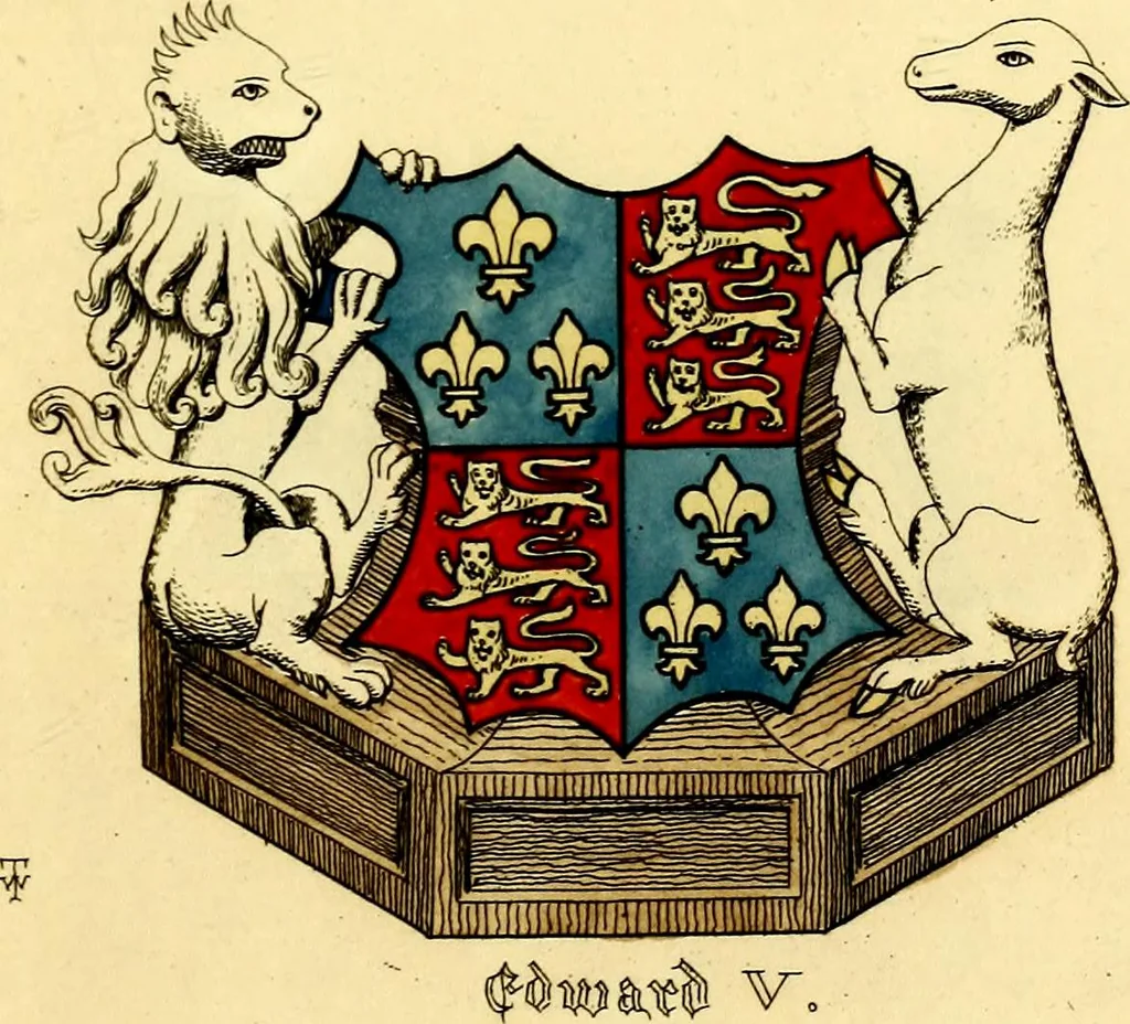 An illustration from Regal heraldry; the armorial insignia of the Kings and Queens of England, from coeval authorities, 1821, leaf 96