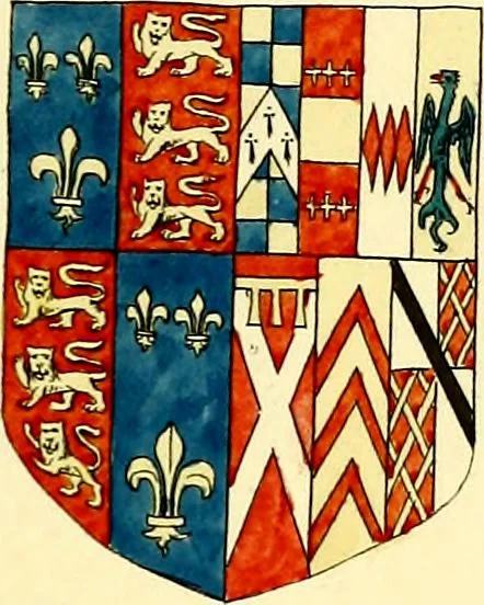 An illustration from Regal heraldry; the armorial insignia of the Kings and Queens of England, from coeval authorities, 1821, leaf 98