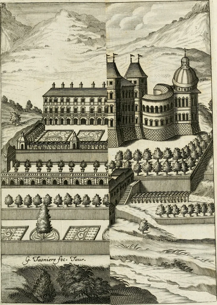 An illustration from Regiae villae poetice descriptae : et Regiae Celsitudini Victoris Amadeii II sabaudiae, et montisferrati ducis pedemontii principis, cypri regis, &c., 1711, leaf 122