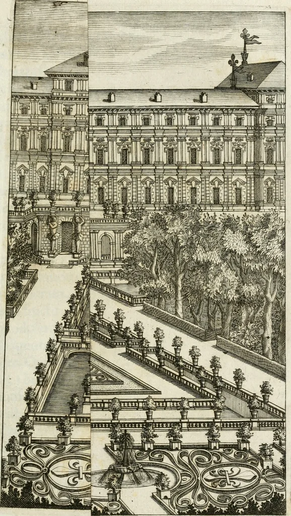 An illustration from Regiae villae poetice descriptae : et Regiae Celsitudini Victoris Amadeii II sabaudiae, et montisferrati ducis pedemontii principis, cypri regis, &c., 1711, leaf 142