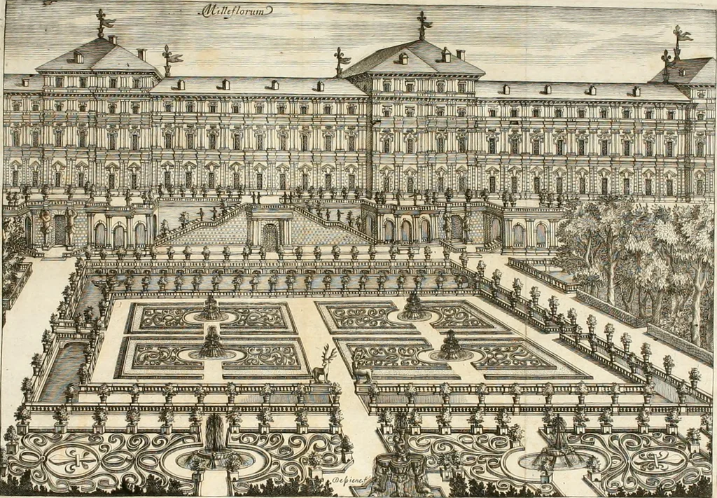 An illustration from Regiae villae poetice descriptae : et Regiae Celsitudini Victoris Amadeii II sabaudiae, et montisferrati ducis pedemontii principis, cypri regis, &c., 1711, leaf 143