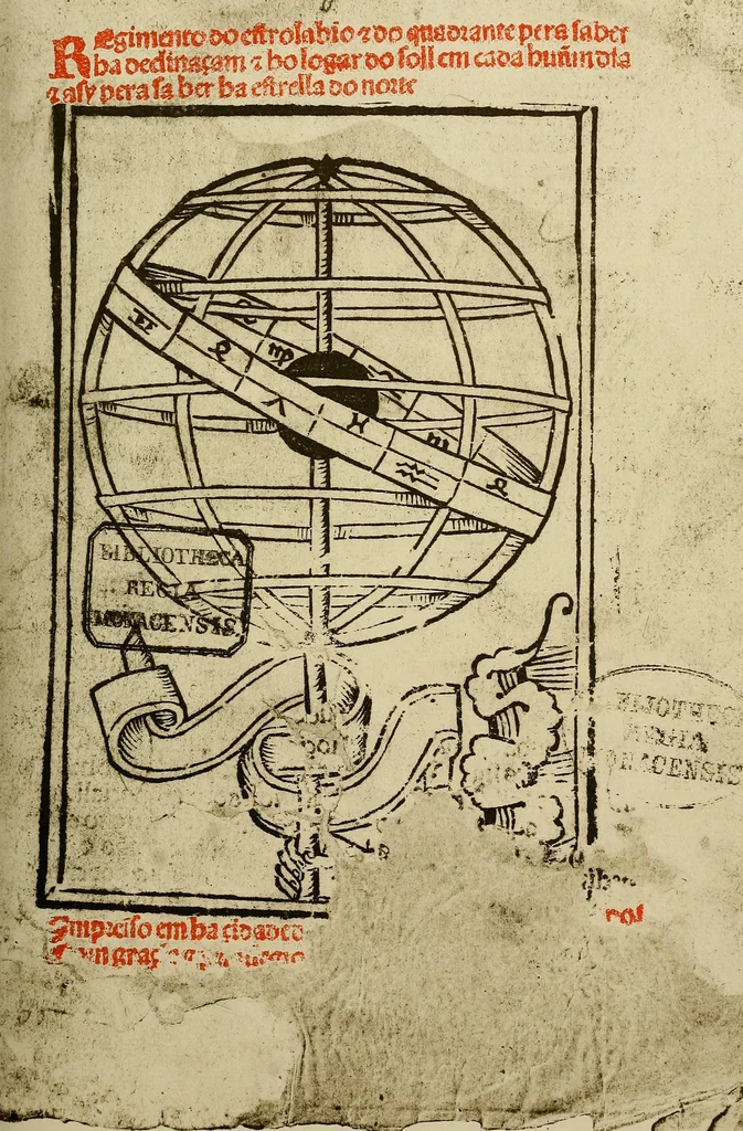 An illustration from Regimento do estrolabio e do quadrante : tractado da spera do mundo : reproduction fac-similé du seul exemplaire connu appartenant à la Bibliothèque Royale de Munich, 1914, leaf 42