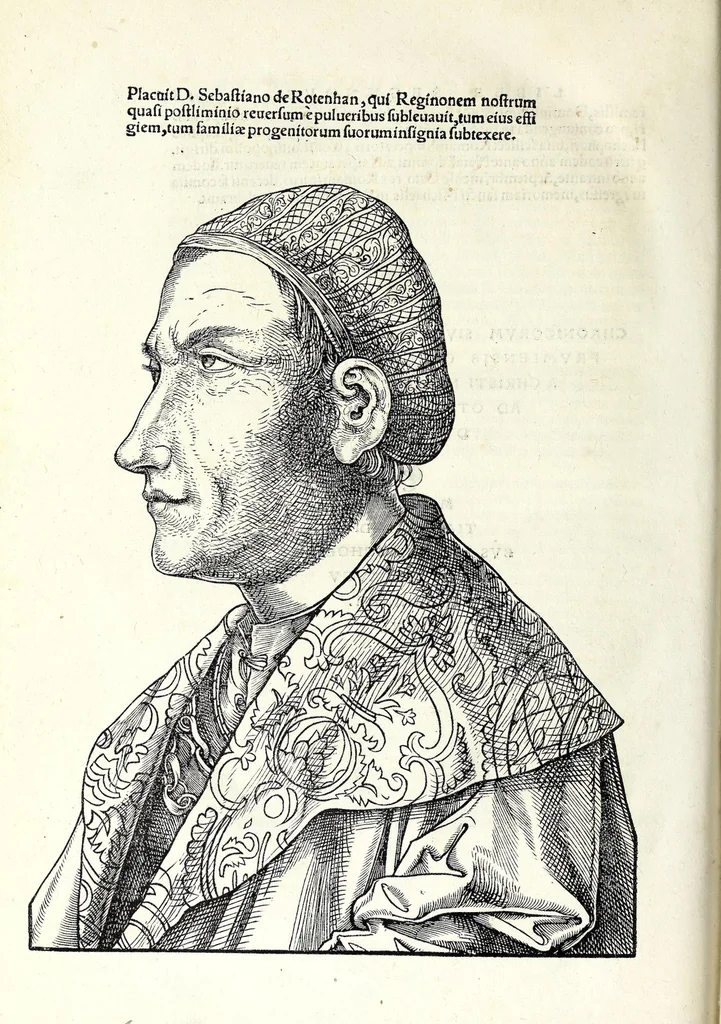 An illustration from Reginonis monachi prvmiensis Annales : non tam de Avgvstorvm vitis, qvam aliorvm Germanorvm gestis et docte et compendiose disserentes, ante sexingentos fere annos editi, 1521, leaf 154