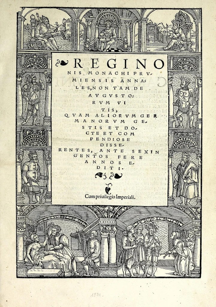 An illustration from Reginonis monachi prvmiensis Annales : non tam de Avgvstorvm vitis, qvam aliorvm Germanorvm gestis et docte et compendiose disserentes, ante sexingentos fere annos editi, 1521, leaf 7