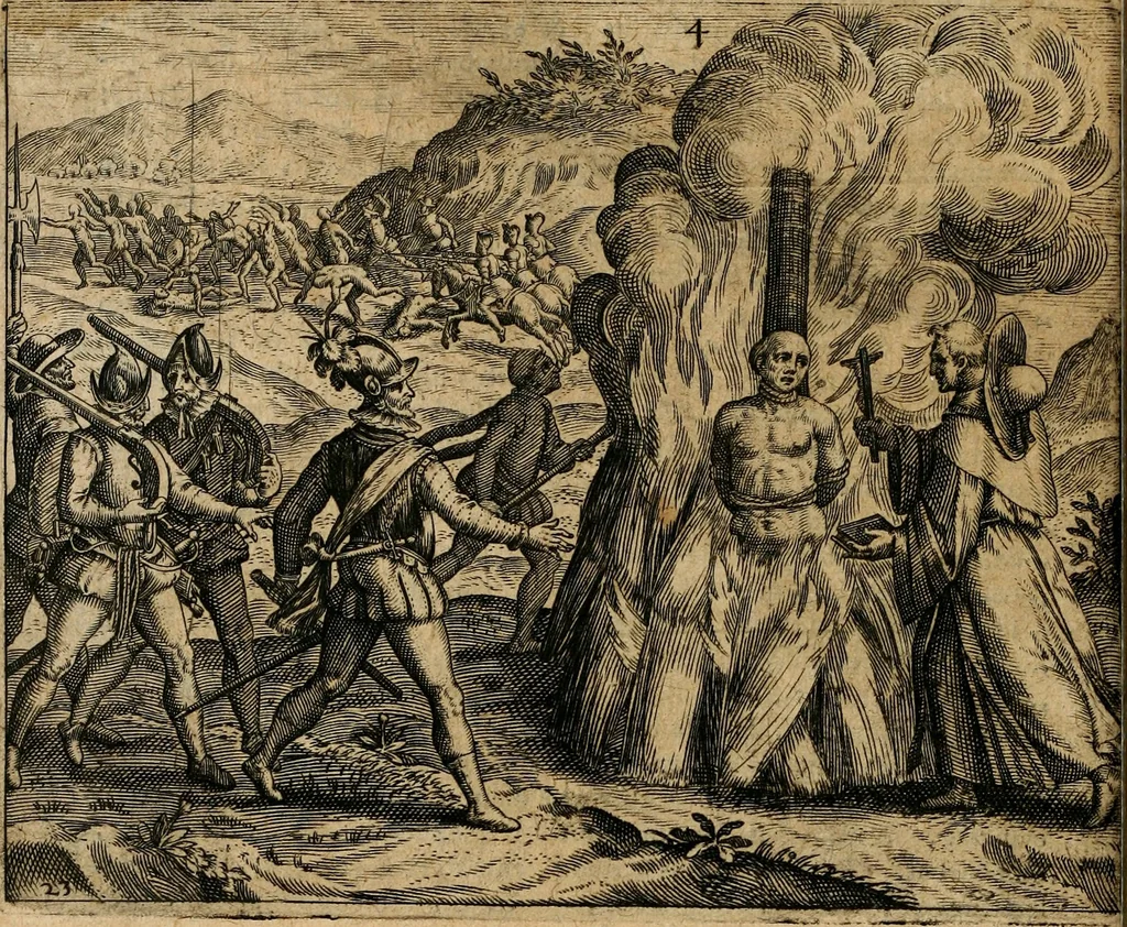 An illustration from Regionvm Indicarum per Hispanos olim devastatarum accuratissima descriptio, insertis Figuris æneis ad vivum fabrefactis, 1664, leaf 27