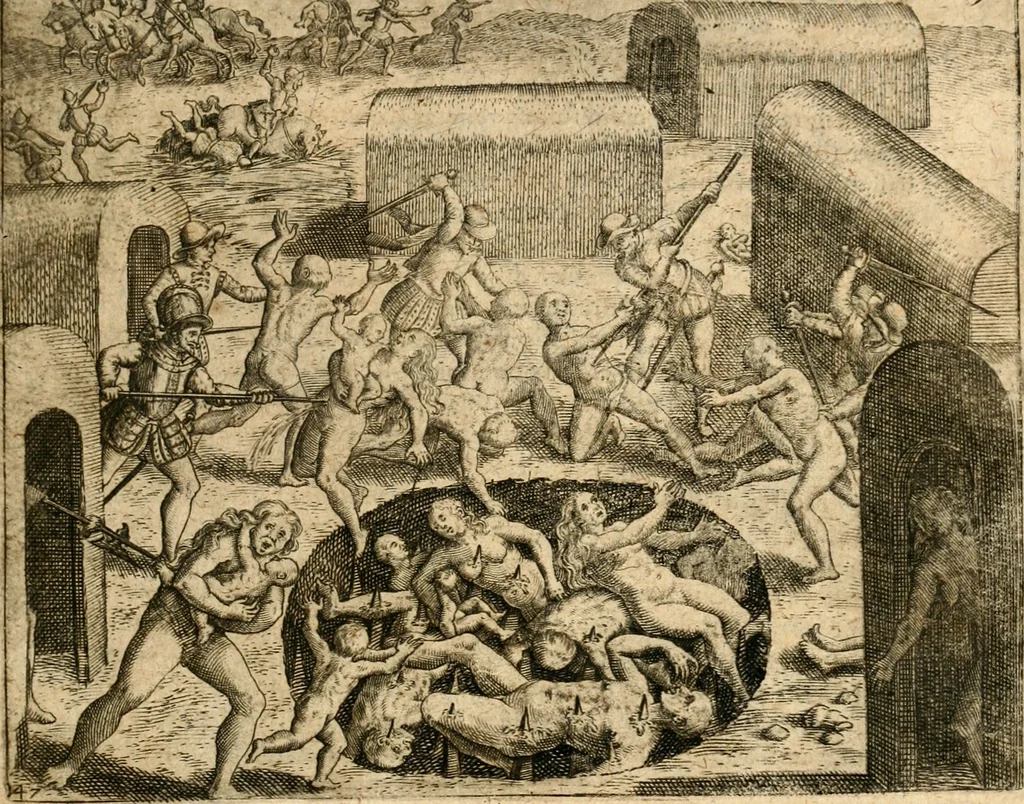 An illustration from Regionvm Indicarum per Hispanos olim devastatarum accuratissima descriptio, insertis Figuris æneis ad vivum fabrefactis, 1664, leaf 48