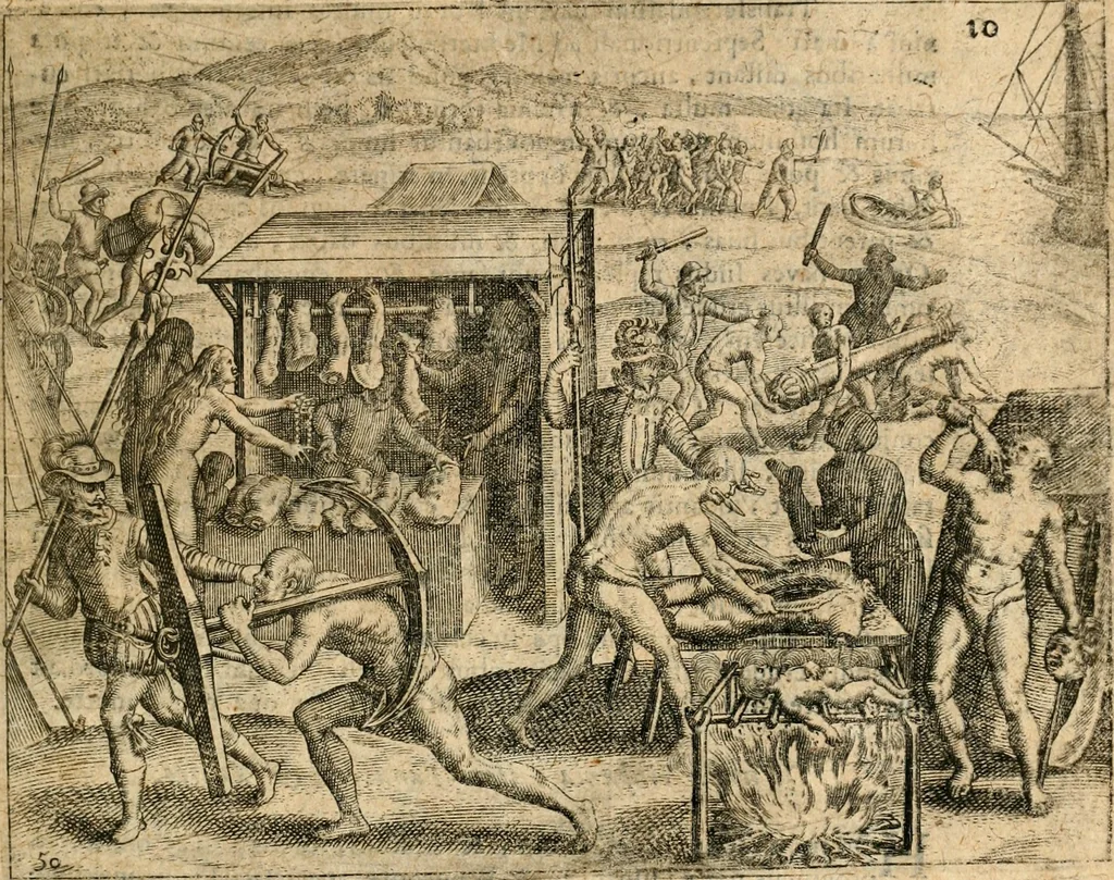 An illustration from Regionvm Indicarum per Hispanos olim devastatarum accuratissima descriptio, insertis Figuris æneis ad vivum fabrefactis, 1664, leaf 50