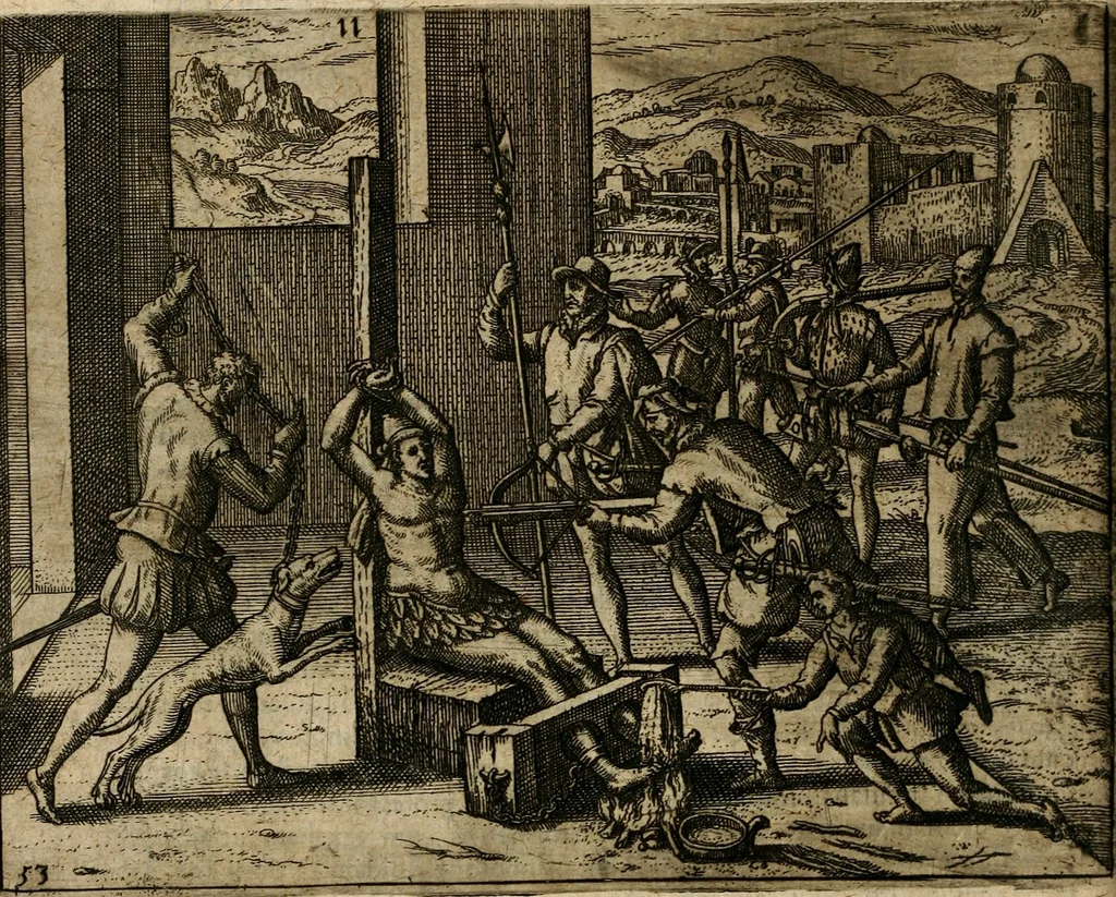 An illustration from Regionvm Indicarum per Hispanos olim devastatarum accuratissima descriptio, insertis Figuris æneis ad vivum fabrefactis, 1664, leaf 53