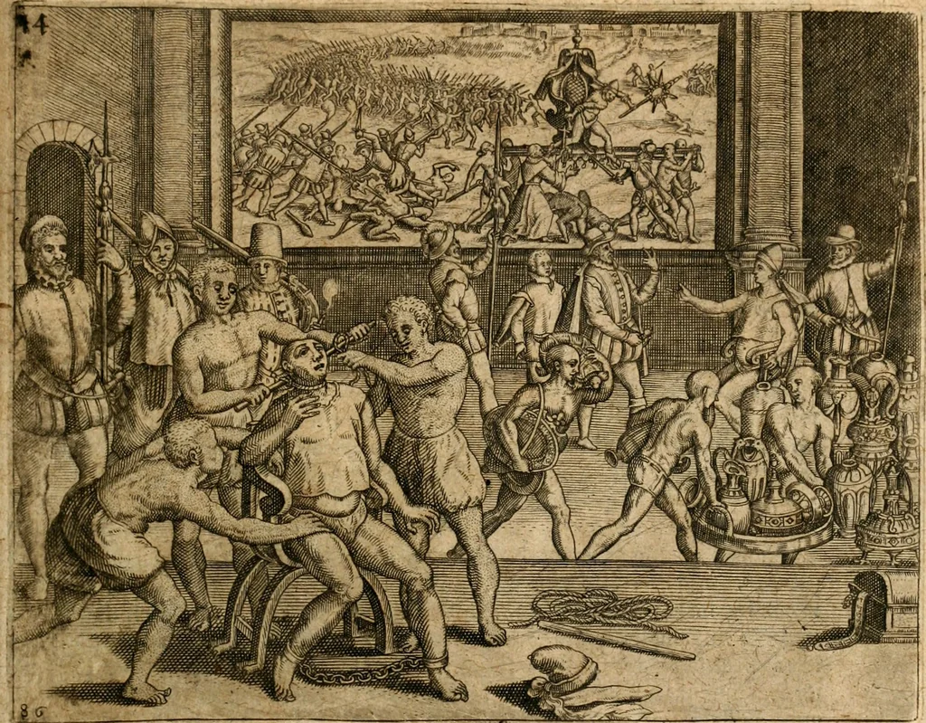 An illustration from Regionvm Indicarum per Hispanos olim devastatarum accuratissima descriptio, insertis Figuris æneis ad vivum fabrefactis, 1664, leaf 80