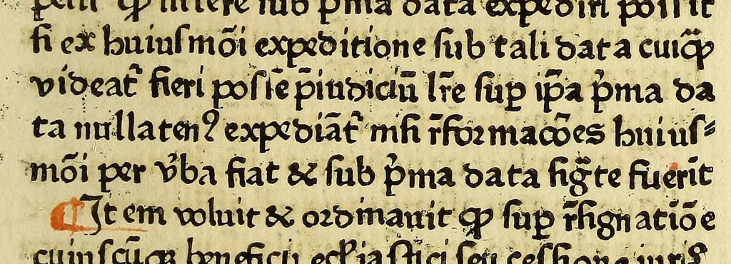 An illustration from Regūle ordinacones [sic] [et] cōnstitutiones cancellarie santissimi domini nostri domi[ni] Sixti diuina p[ro]uidencia pape quarti scripte [et] correcte in Cancellaria Apostolica, leaf 29