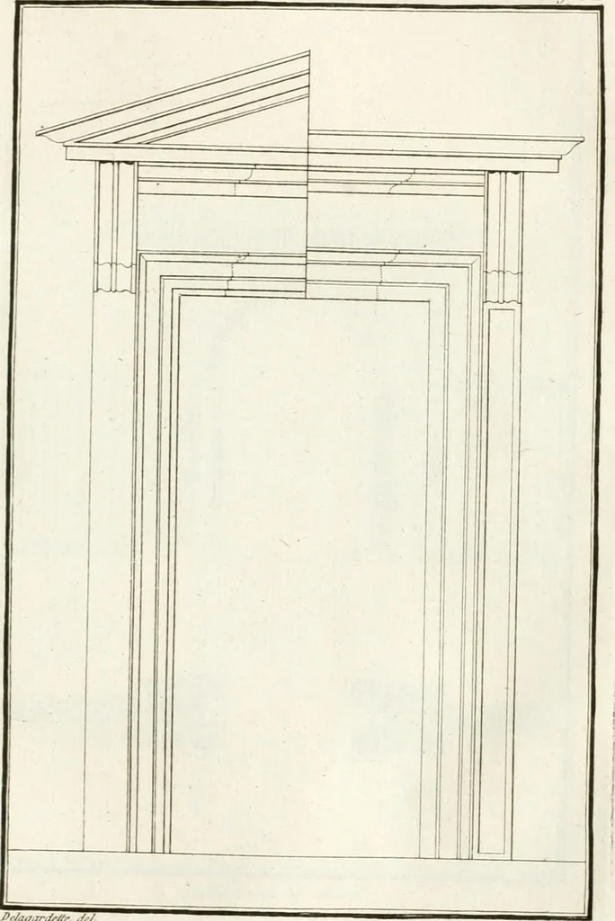 An illustration from Regles des cinq ordres d'architecture de Vignole : ouvrage dans lequel on donne : une idée de la géometrie, les définitions des figures géométriques nécessaires à l'étude de l'architecture, la formation des ordres, rigoureusement démontrée, dans l'origine de l'architecture ... : enfin, les notions nécessaires sur les ordres appellés accessoires, 1797, leaf 114