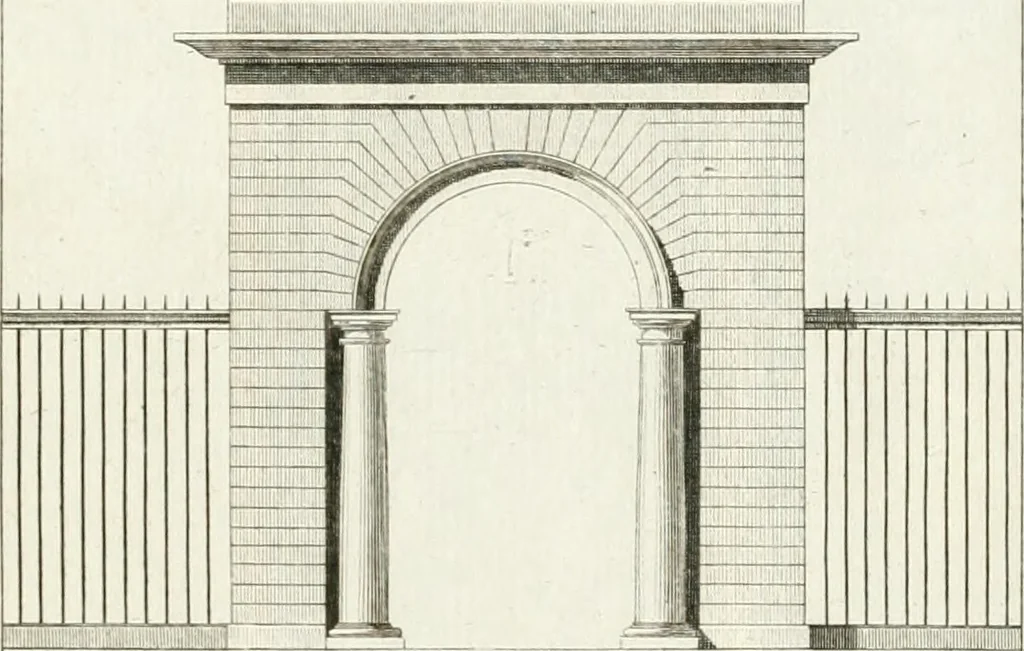 An illustration from Regles des cinq ordres d'architecture de Vignole : ouvrage dans lequel on donne : une idée de la géometrie, les définitions des figures géométriques nécessaires à l'étude de l'architecture, la formation des ordres, rigoureusement démontrée, dans l'origine de l'architecture ... : enfin, les notions nécessaires sur les ordres appellés accessoires, 1797, leaf 116