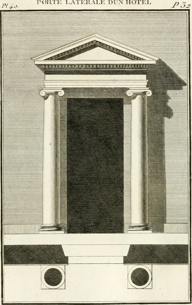 An illustration from Regles des cinq ordres d'architecture de Vignole : ouvrage dans lequel on donne : une idée de la géometrie, les définitions des figures géométriques nécessaires à l'étude de l'architecture, la formation des ordres, rigoureusement démontrée, dans l'origine de l'architecture ... : enfin, les notions nécessaires sur les ordres appellés accessoires, 1797, leaf 118