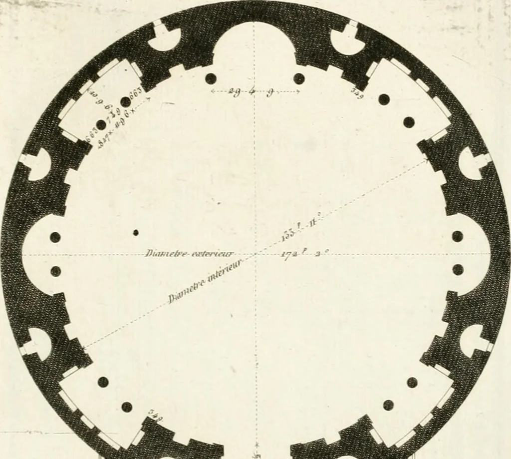 An illustration from Regles des cinq ordres d'architecture de Vignole : ouvrage dans lequel on donne : une idée de la géometrie, les définitions des figures géométriques nécessaires à l'étude de l'architecture, la formation des ordres, rigoureusement démontrée, dans l'origine de l'architecture ... : enfin, les notions nécessaires sur les ordres appellés accessoires, 1797, leaf 126