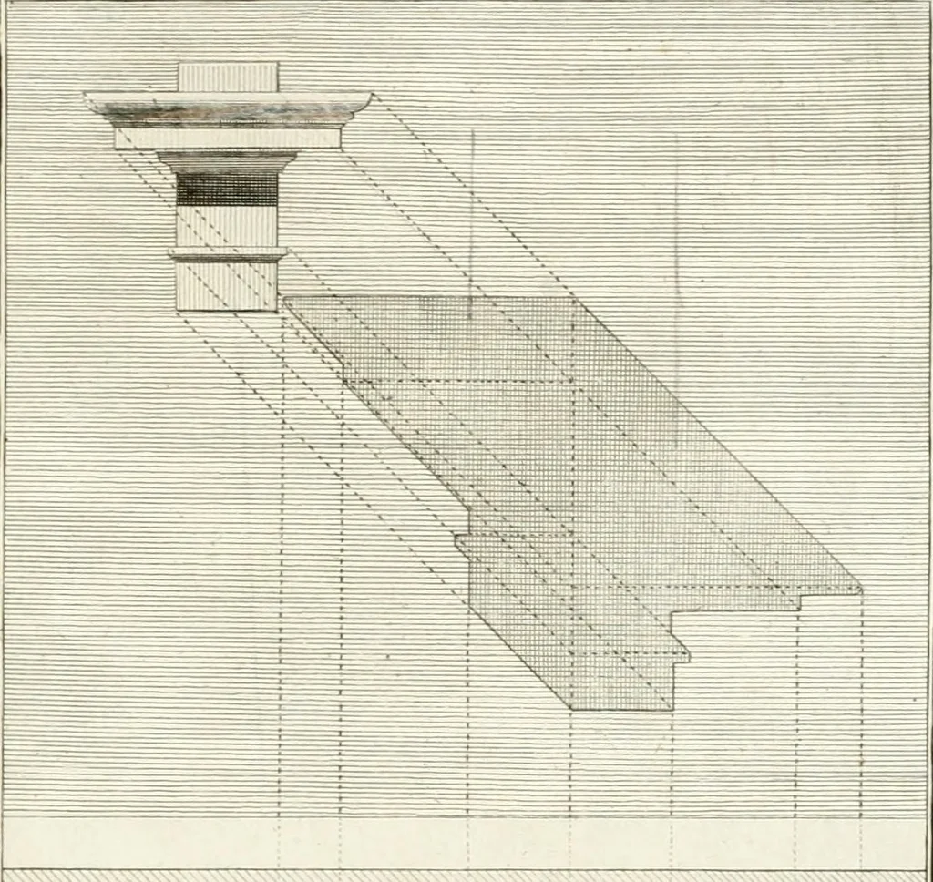An illustration from Regles des cinq ordres d'architecture de Vignole : ouvrage dans lequel on donne : une idée de la géometrie, les définitions des figures géométriques nécessaires à l'étude de l'architecture, la formation des ordres, rigoureusement démontrée, dans l'origine de l'architecture ... : enfin, les notions nécessaires sur les ordres appellés accessoires, 1797, leaf 198