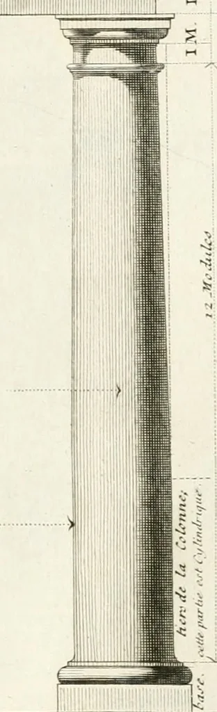 An illustration from Regles des cinq ordres d'architecture de Vignole : ouvrage dans lequel on donne : une idée de la géometrie, les définitions des figures géométriques nécessaires à l'étude de l'architecture, la formation des ordres, rigoureusement démontrée, dans l'origine de l'architecture ... : enfin, les notions nécessaires sur les ordres appellés accessoires, 1797, leaf 56