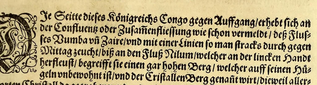 An illustration from Regnvm Congo hoc est Warhaffte vnd Eigentliche Beschreibung dess Königreichs Congo in Africa, vnd deren angrentzenden Länder, darinnen der Inwohner Glaub, Leben, Sitten vnd Kleydung wol vnd aussführlich vermeldet vnd angezeigt wirdt., 1597, leaf 33