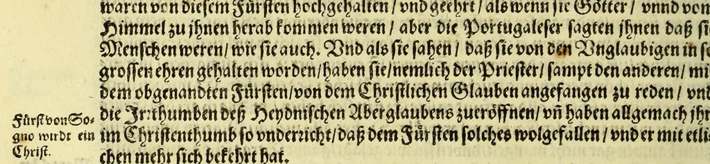 An illustration from Regnvm Congo hoc est Warhaffte vnd Eigentliche Beschreibung dess Königreichs Congo in Africa, vnd deren angrentzenden Länder, darinnen der Inwohner Glaub, Leben, Sitten vnd Kleydung wol vnd aussführlich vermeldet vnd angezeigt wirdt., 1597, leaf 56