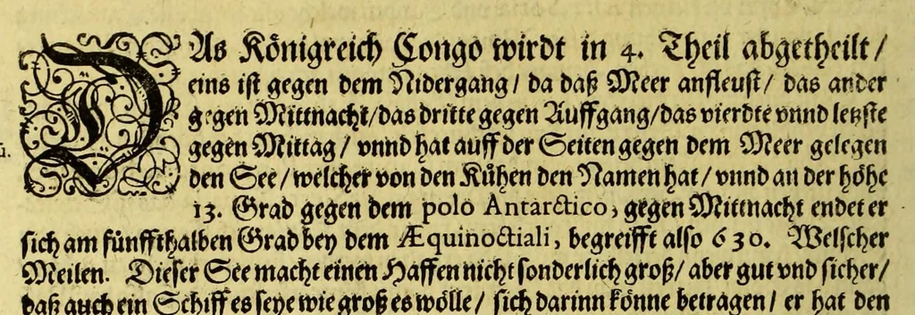 An illustration from Regnvm Congo hoc est Warhaffte vnd Eigentliche Beschreibung dess Königreichs Congo in Africa, vnd deren angrentzenden Länder, darinnen der Inwohner Glaub, Leben, Sitten vnd Kleydung wol vnd aussführlich vermeldet vnd angezeigt wirdt., 1609, leaf 32