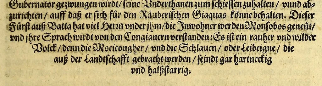 An illustration from Regnvm Congo hoc est Warhaffte vnd Eigentliche Beschreibung dess Königreichs Congo in Africa, vnd deren angrentzenden Länder, darinnen der Inwohner Glaub, Leben, Sitten vnd Kleydung wol vnd aussführlich vermeldet vnd angezeigt wirdt., 1609, leaf 57