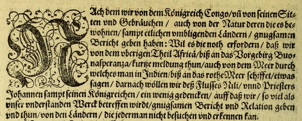 An illustration from Regnvm Congo hoc est Warhaffte vnd Eigentliche Beschreibung dess Königreichs Congo in Africa, vnd deren angrentzenden Länder, darinnen der Inwohner Glaub, Leben, Sitten vnd Kleydung wol vnd aussführlich vermeldet vnd angezeigt wirdt., 1609, leaf 88