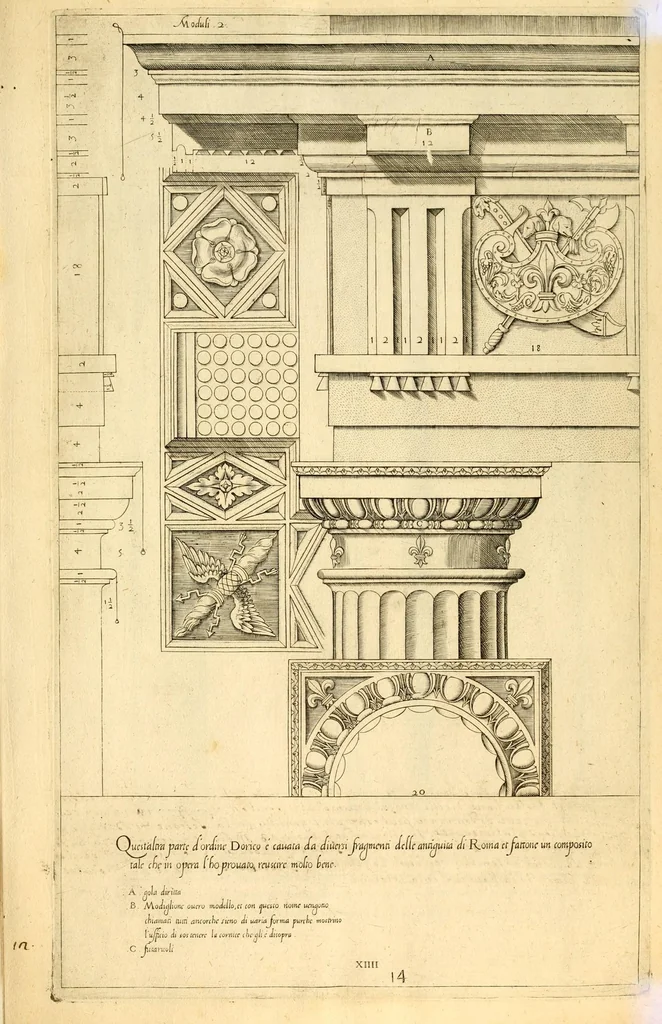 An illustration from Regola delli cinque ordini d'architettura di m. Iacomo Barozzio da Vignola : con la nuun agionta di Michelangelo Buonaroti di carte sette, leaf 39