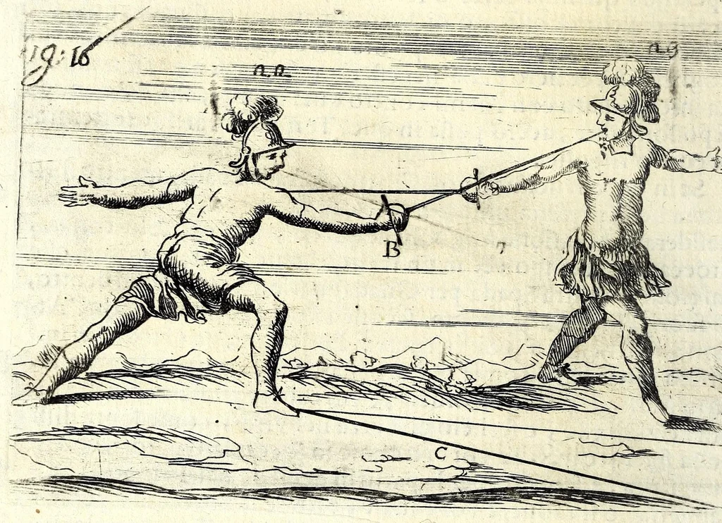 An illustration from Regole della scherma insegnate da Lelio e Titta Marcelli, 1686, leaf 164