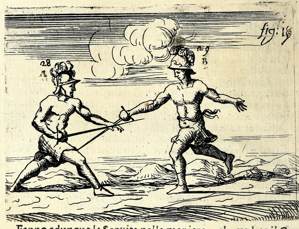 An illustration from Regole della scherma insegnate da Lelio e Titta Marcelli, 1686, leaf 174