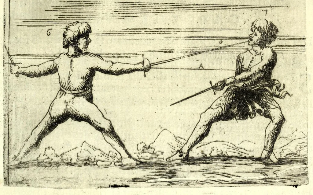 An illustration from Regole della scherma insegnate da Lelio e Titta Marcelli, 1686, leaf 221