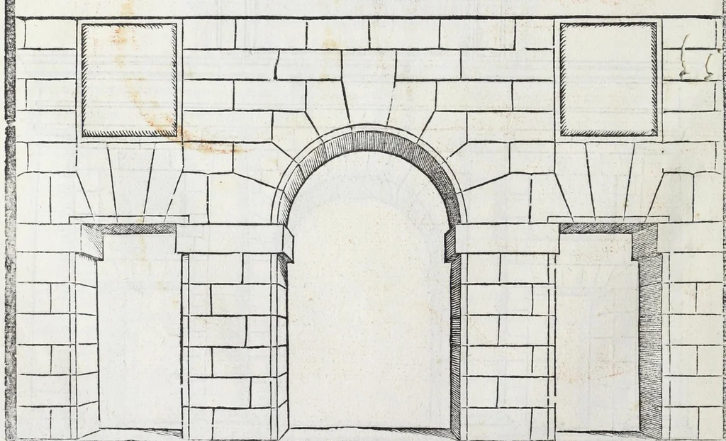 An illustration from Regole generali di architettura di Sabastiano Serlio Bolognese : sopra le cinque maniere de gliedifici, cioe, thoscano, dorico, ionico, corinthio, e composito ; con gli essempi de l'antiquita, che per la maggior parte concordano con la dottrina di Vitruuio, 1551, leaf 16