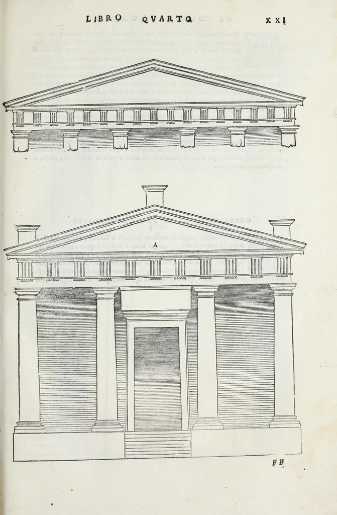 An illustration from Regole generali di architettura di Sabastiano Serlio Bolognese : sopra le cinque maniere de gliedifici, cioe, thoscano, dorico, ionico, corinthio, e composito ; con gli essempi de l'antiquita, che per la maggior parte concordano con la dottrina di Vitruuio, 1551, leaf 43
