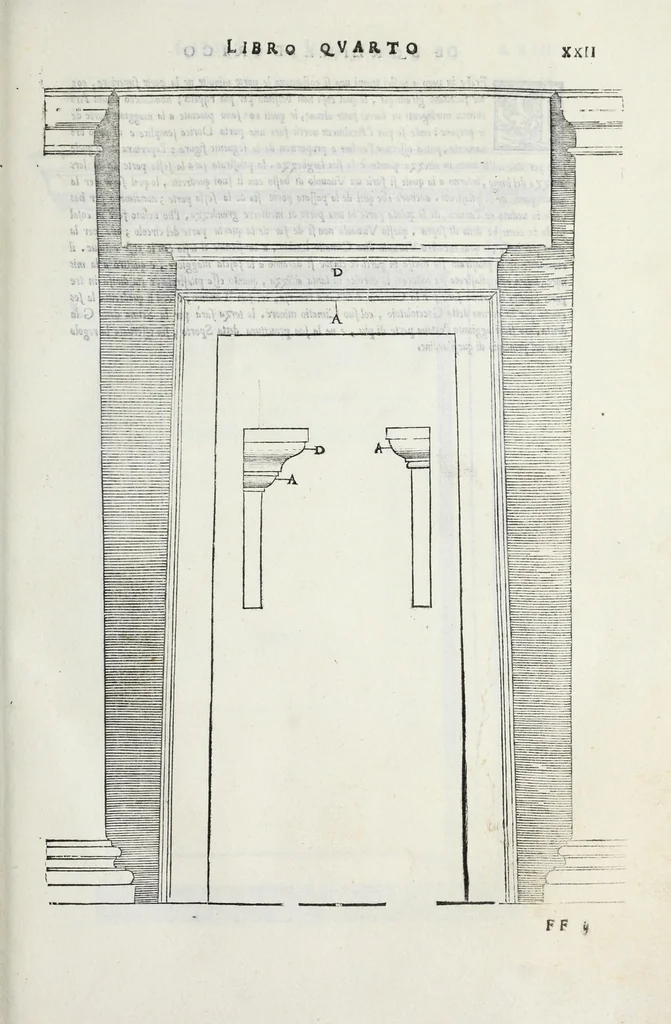 An illustration from Regole generali di architettura di Sabastiano Serlio Bolognese : sopra le cinque maniere de gliedifici, cioe, thoscano, dorico, ionico, corinthio, e composito ; con gli essempi de l'antiquita, che per la maggior parte concordano con la dottrina di Vitruuio, 1551, leaf 45