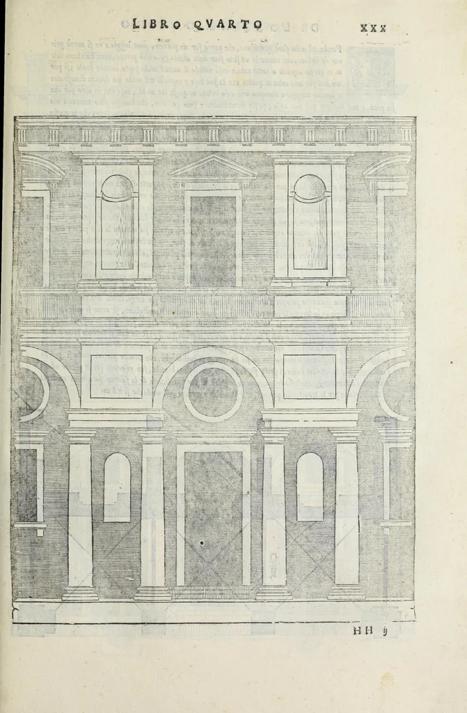 An illustration from Regole generali di architettura di Sabastiano Serlio Bolognese : sopra le cinque maniere de gliedifici, cioe, thoscano, dorico, ionico, corinthio, e composito ; con gli essempi de l'antiquita, che per la maggior parte concordano con la dottrina di Vitruuio, 1551, leaf 61